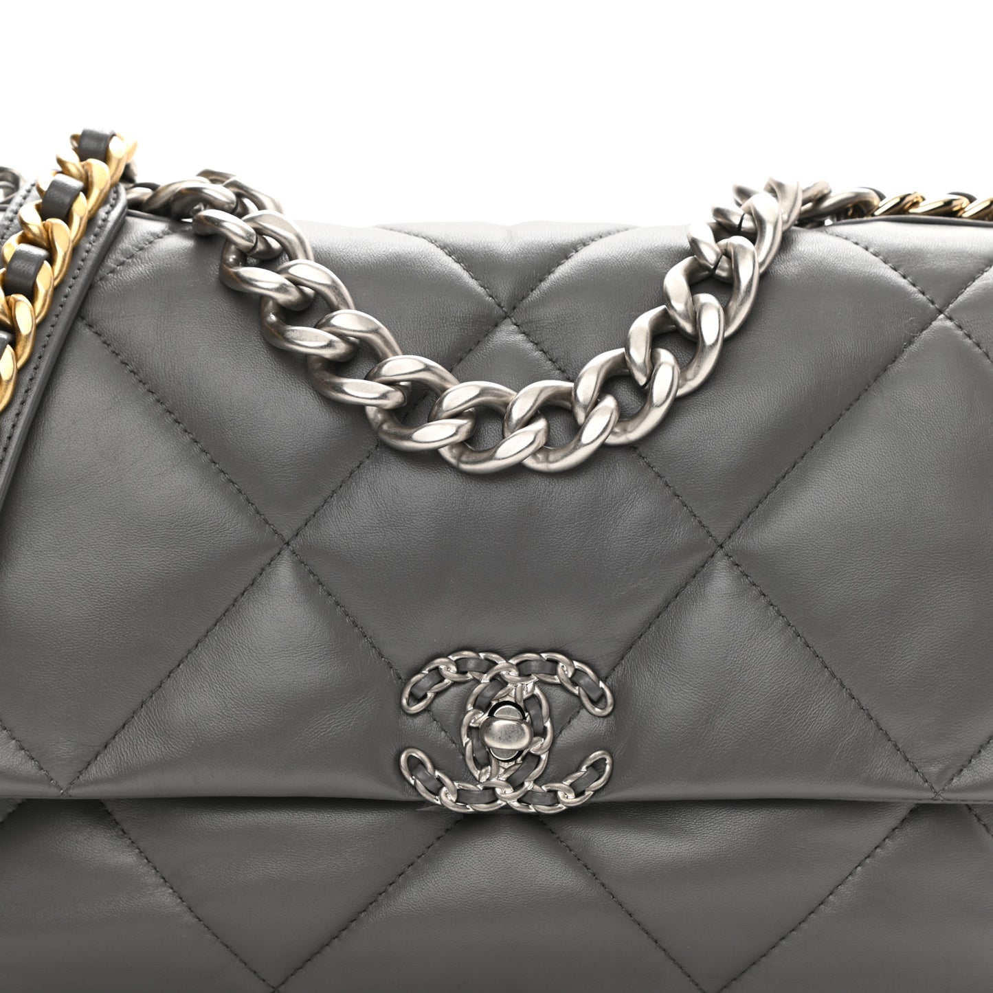 Lambskin Quilted Large Chanel 19 Flap Dark Grey