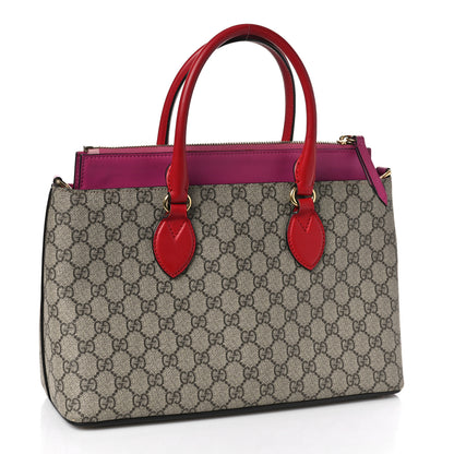 Gucci GG Supreme Monogram Moon Calfskin Small Zip Top Tote Beige Ebony Hibiscus Red New Rosette 3 of 11
