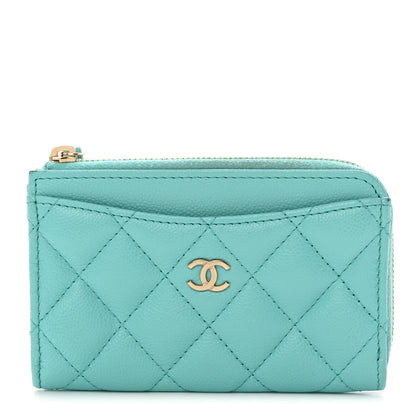 Chanel Caviar Quilted CC Zip Around Card Holder Blue 1 of 13