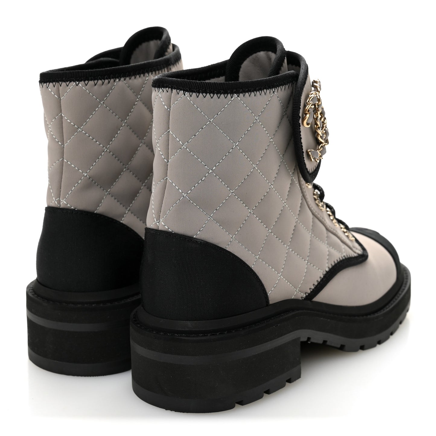 Fabric Grosgrain Quilted Cap Toe Lace Up Combat Boots 36 Gray
