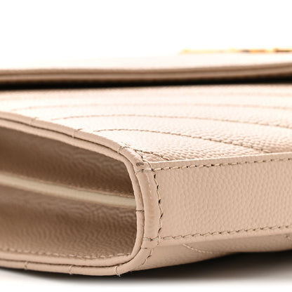 Saint Laurent Grain De Poudre Matelasse Chevron Monogram Chain Wallet Dark Beige 9 of 12