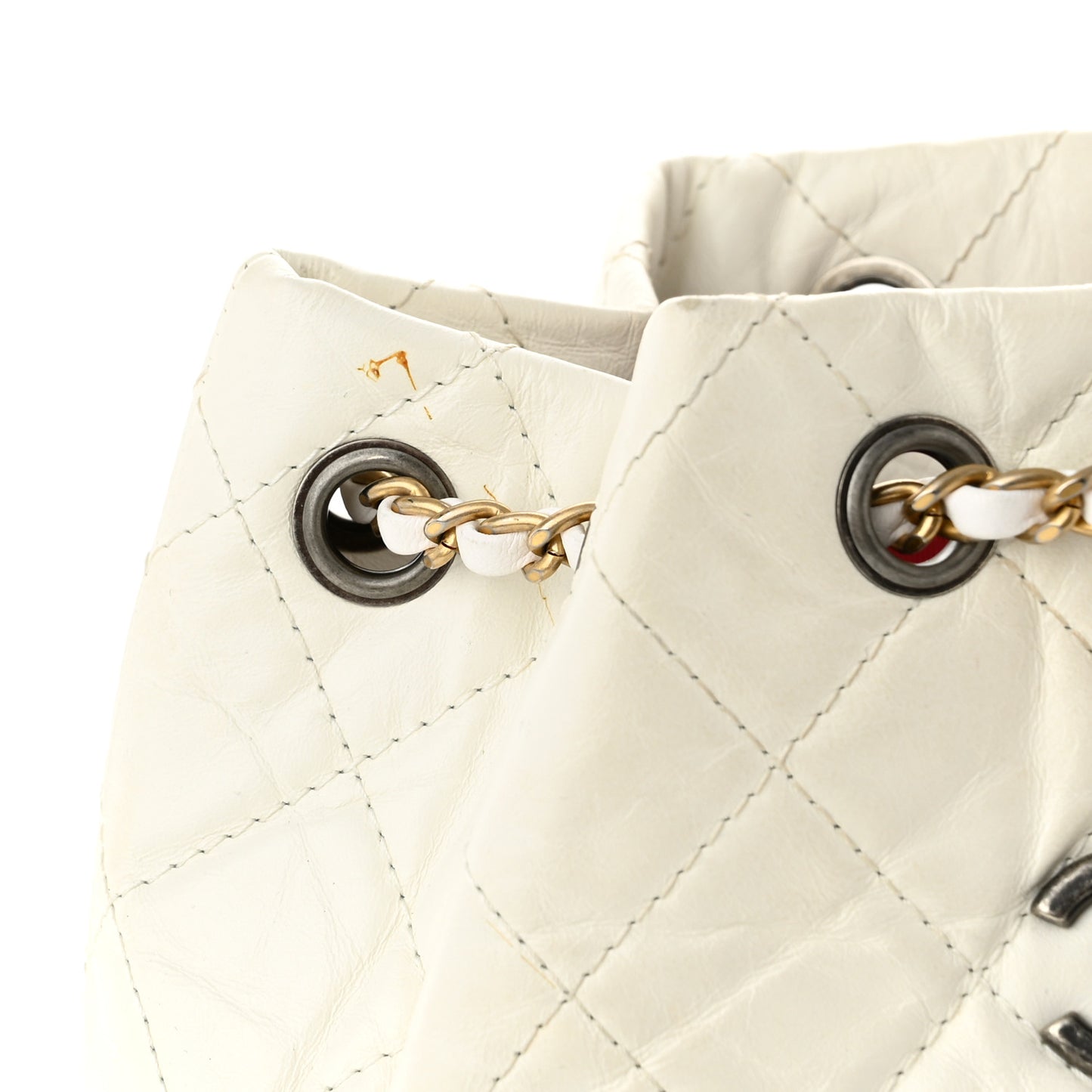 Aged Calfskin Quilted Small Gabrielle Backpack White