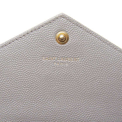 Saint Laurent Grain De Poudre Matelasse Chevron Monogram Envelope Chain Wallet Oyster Grey 7 of 10