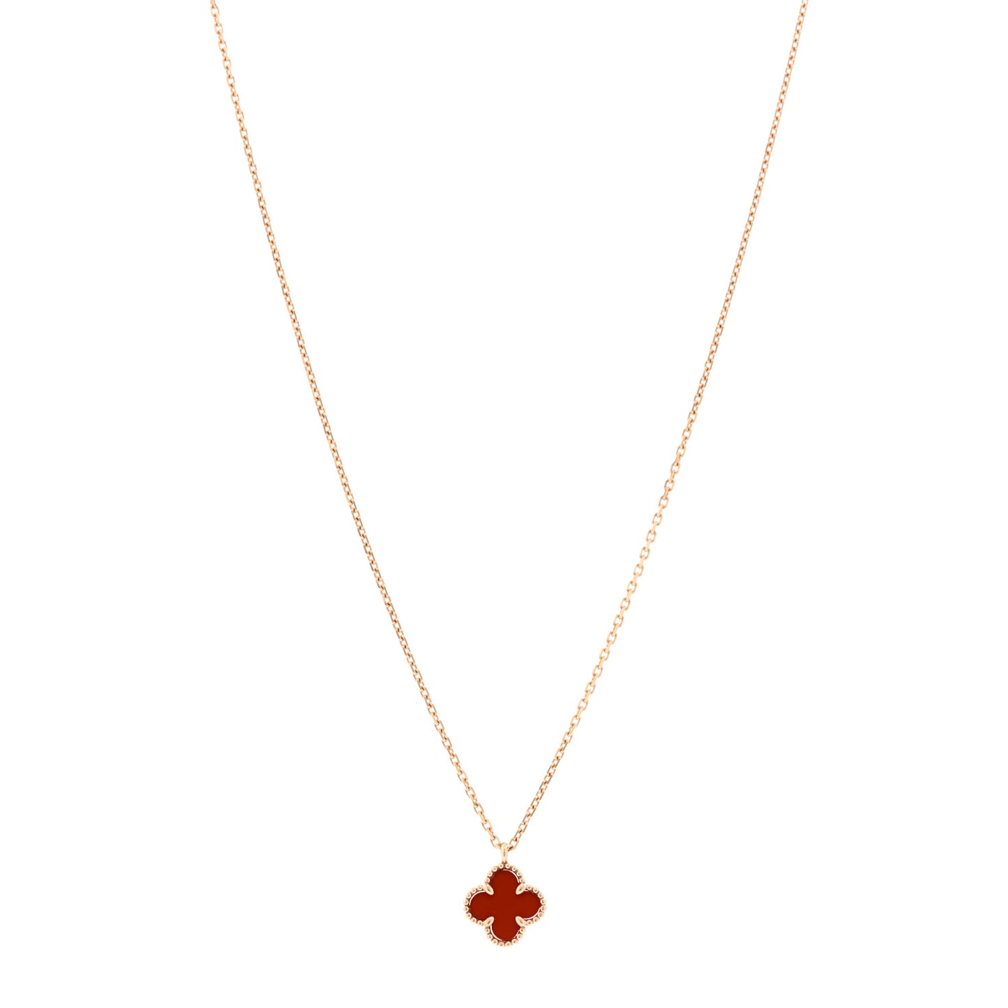 18K Rose Gold Carnelian Sweet Alhambra Pendant Necklace