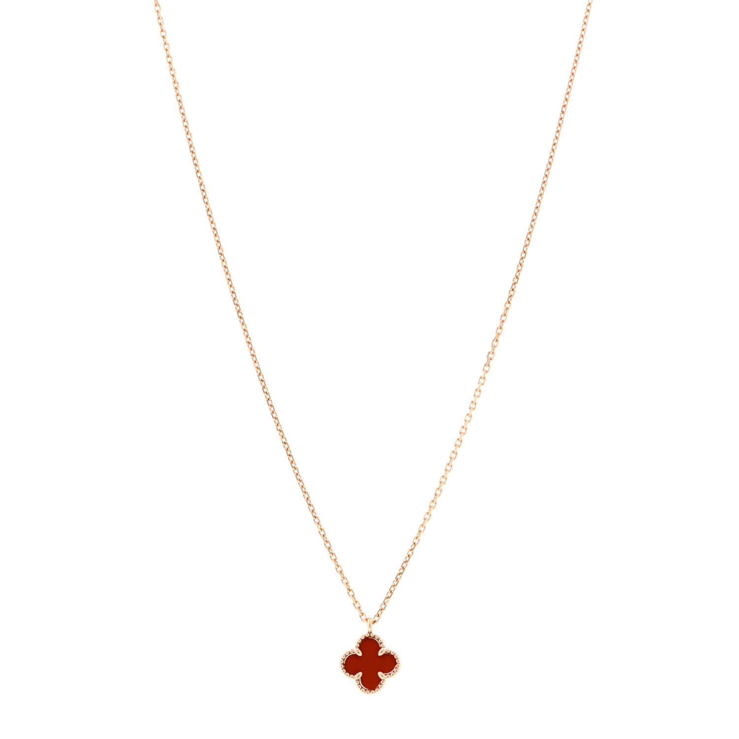 Van Cleef & Arpels 18K Rose Gold Carnelian Sweet Alhambra Pendant Necklace 1 of 6