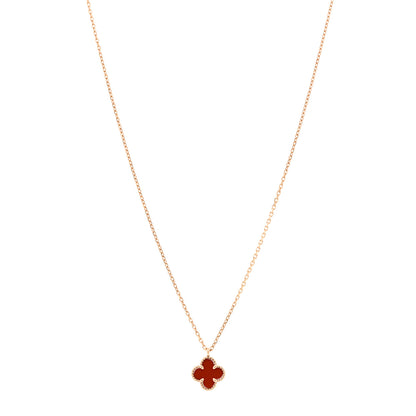 Van Cleef & Arpels 18K Rose Gold Carnelian Sweet Alhambra Pendant Necklace 1 of 6