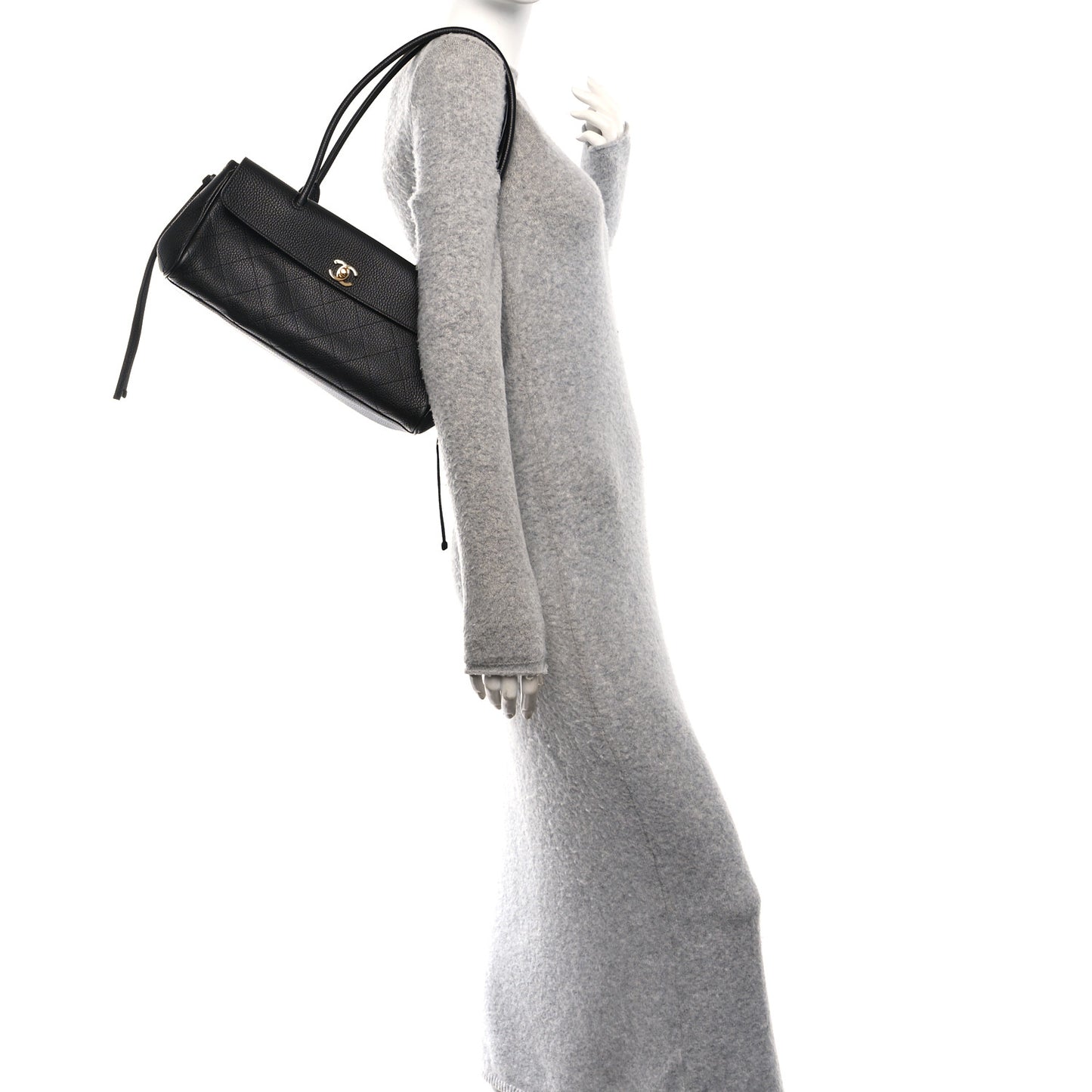Grained Calfskin Stitched Urban Essentials Small Shopping Bag Black