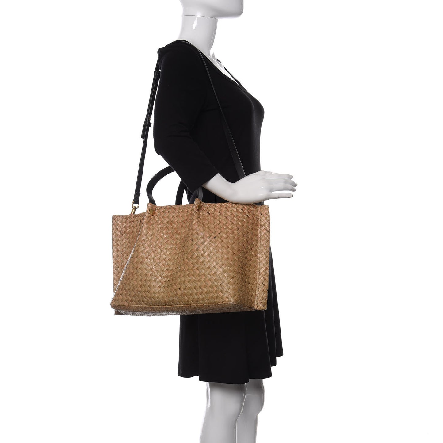 Raffia Medium Vlogo Escape Shopper Natural Black Rouge