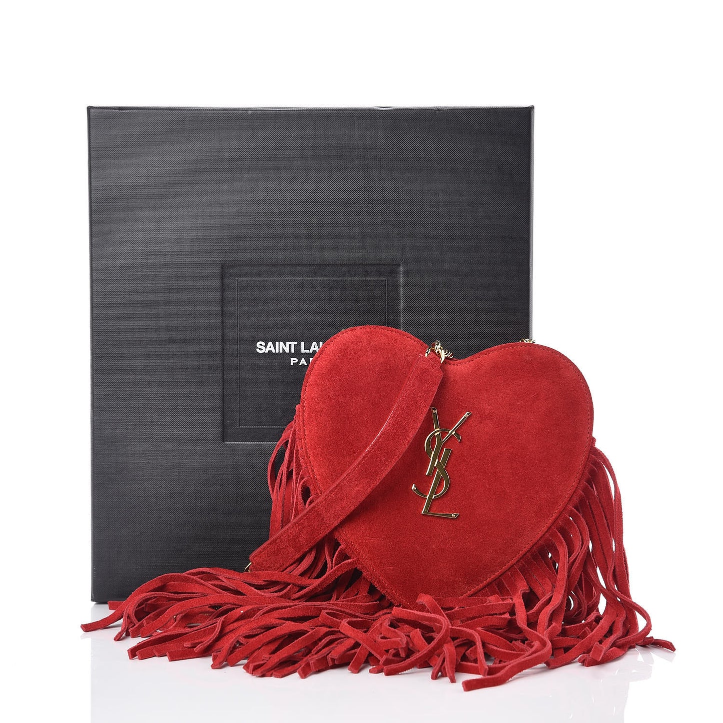 Suede Fringe Small Monogram Love Shoulder Bag Red