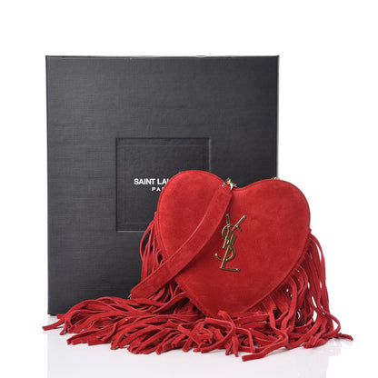 Saint Laurent Suede Fringe Small Monogram Love Shoulder Bag Red 8 of 8
