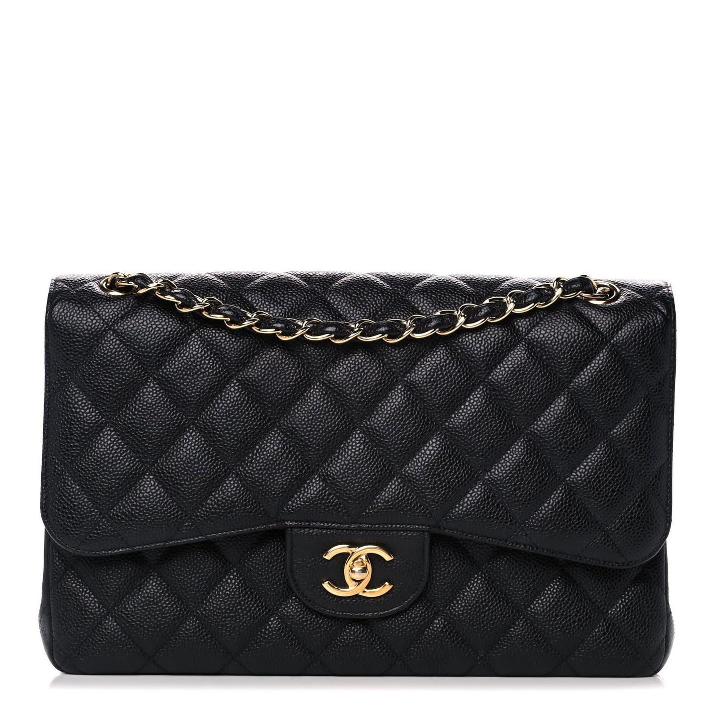 Caviar Quilted Jumbo Double Flap Black