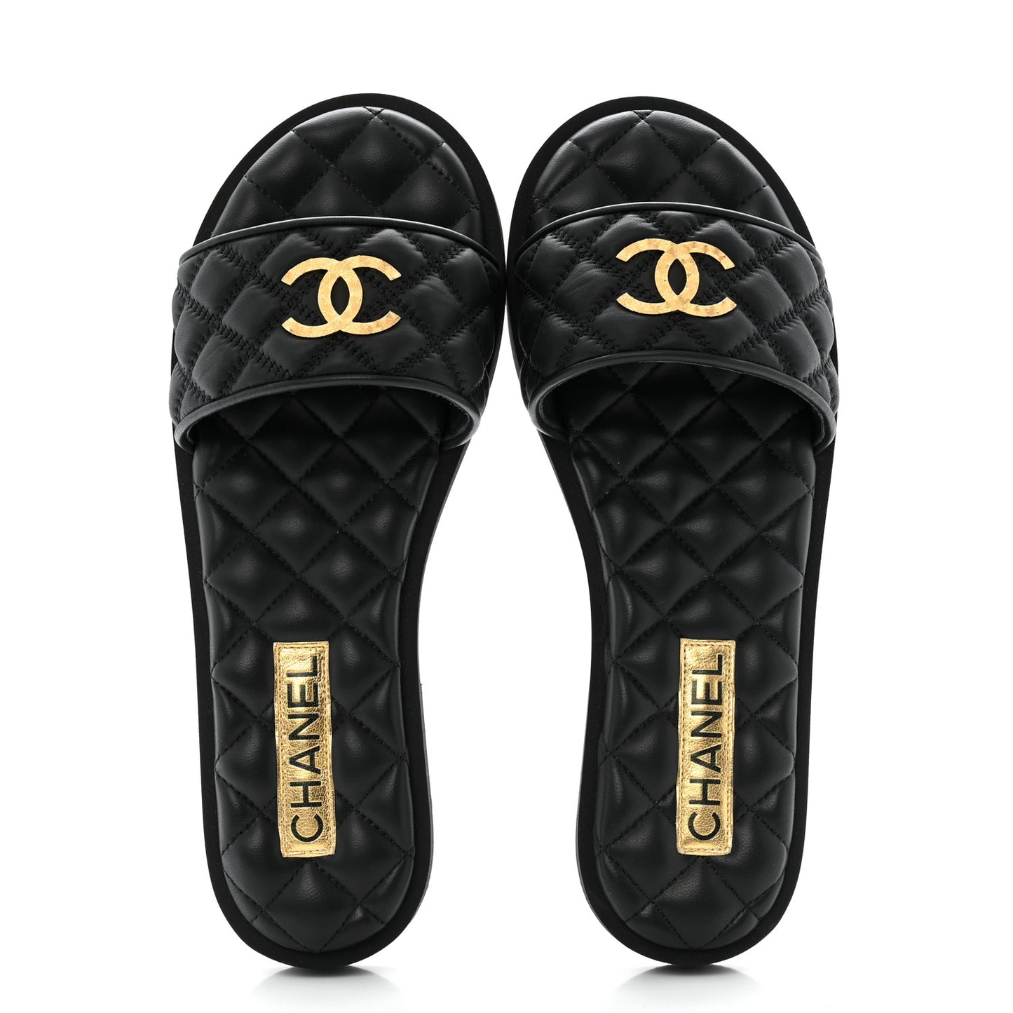 Lambskin Quilted Textured CC Mules Sandals 39 Black