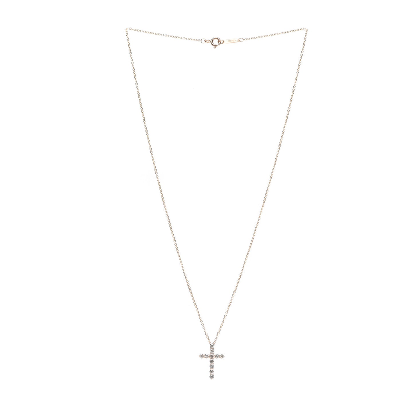 18K Rose Gold Diamond Small Cross Pendant Necklace