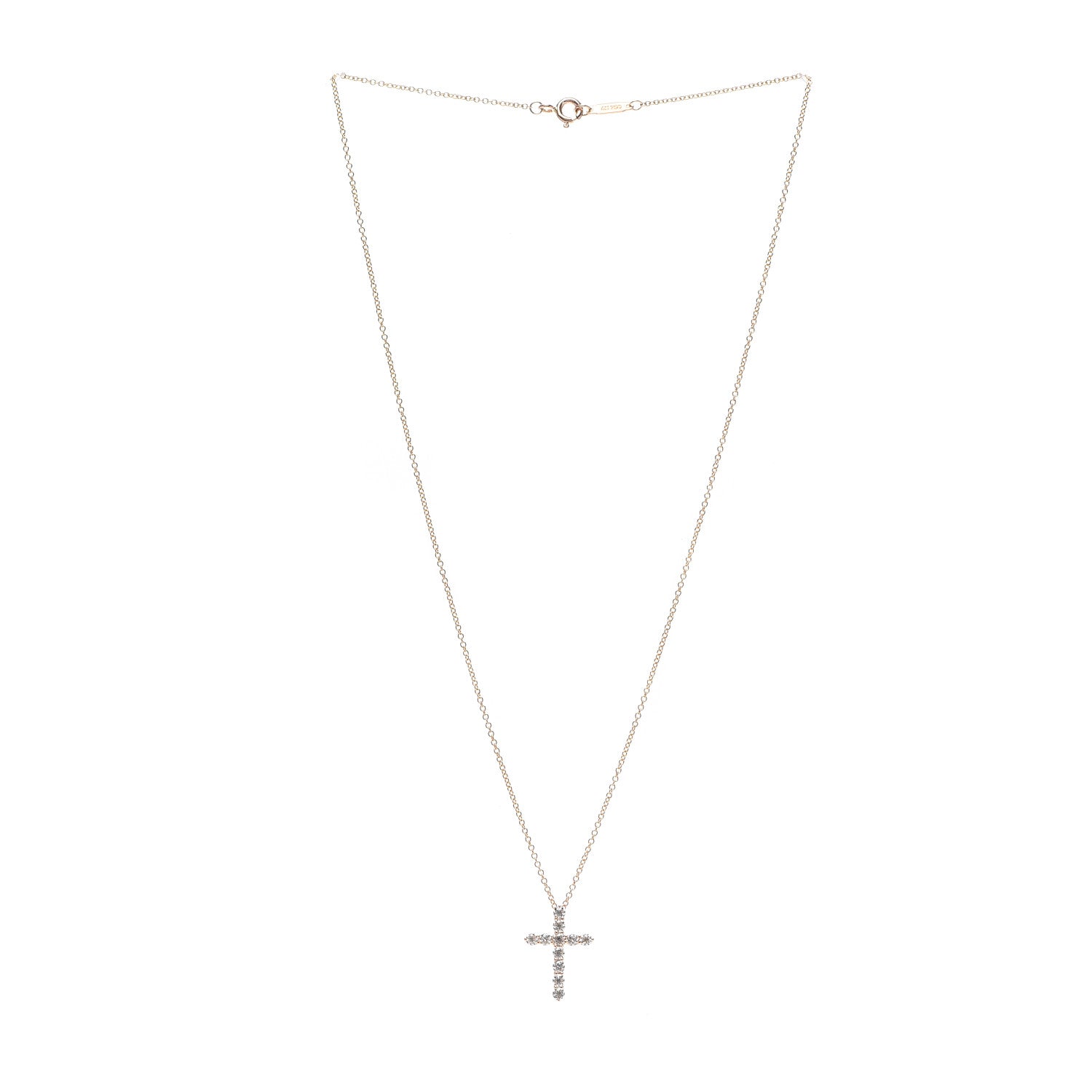 Tiffany 18K Rose Gold Diamond Small Cross Pendant Necklace 3 of 6