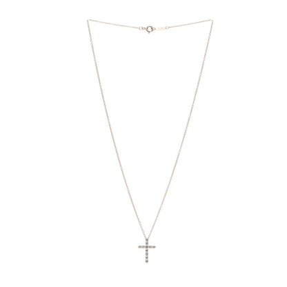 Tiffany 18K Rose Gold Diamond Small Cross Pendant Necklace 3 of 6