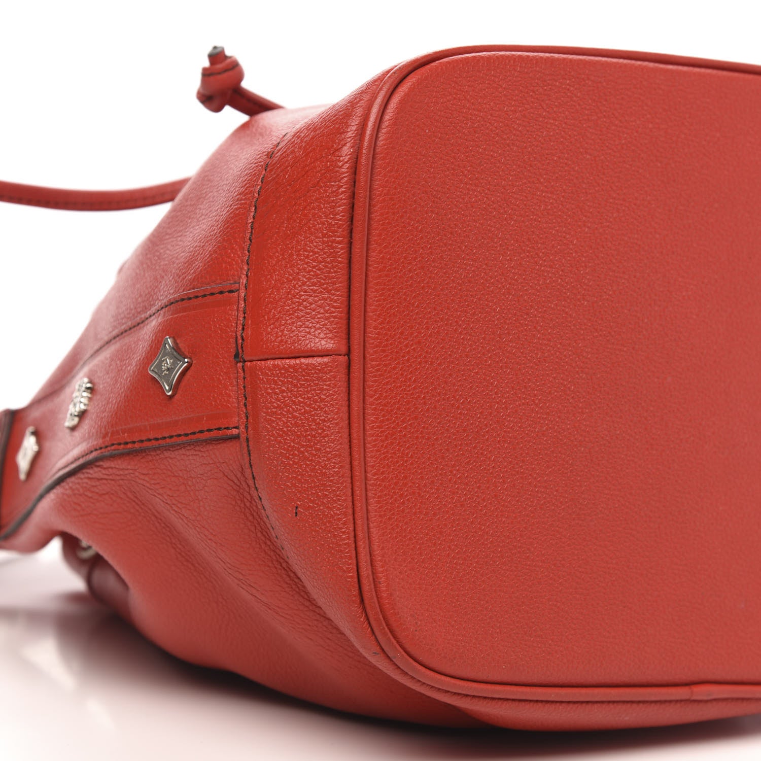 MCM Grained Calfskin Studded Drawstring Bucket Bag Red 7 of 8