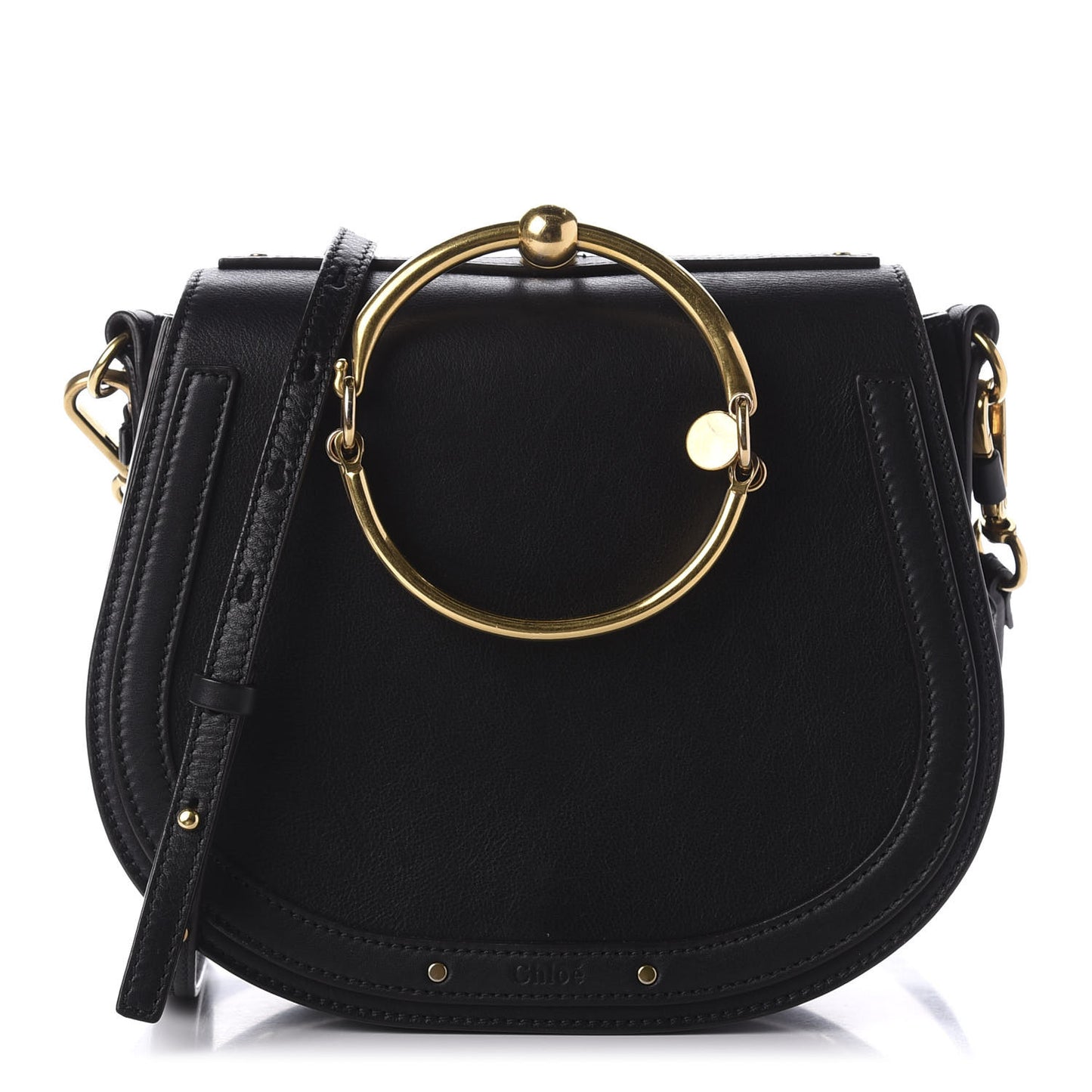 Calfskin Suede Medium Nile Bracelet Bag Black