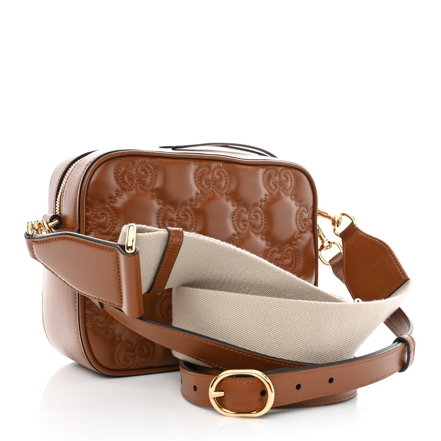 Calfskin GG Matelasse Shoulder Bag Peanut Brown Natural