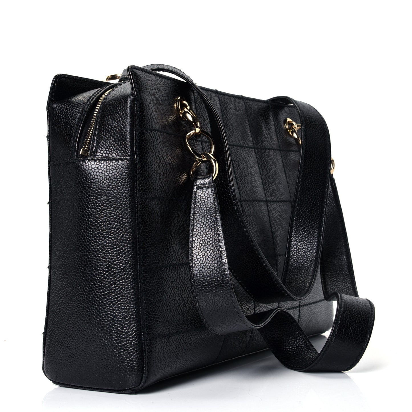 Caviar Square Stitched Shoulder Bag Black