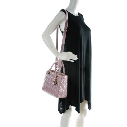 Christian Dior Pearly Lambskin Cannage Medium Lady Dior Lotus 2 of 7