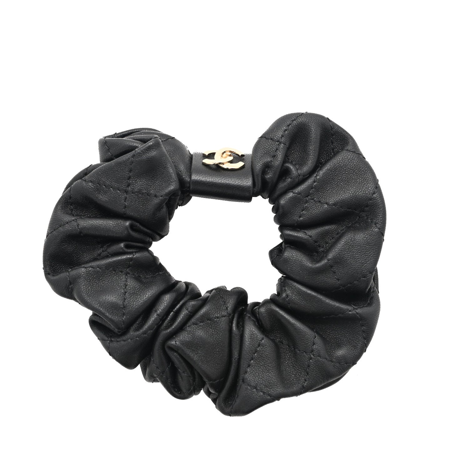 Lambskin Quilted CC Hair Scrunchie Black