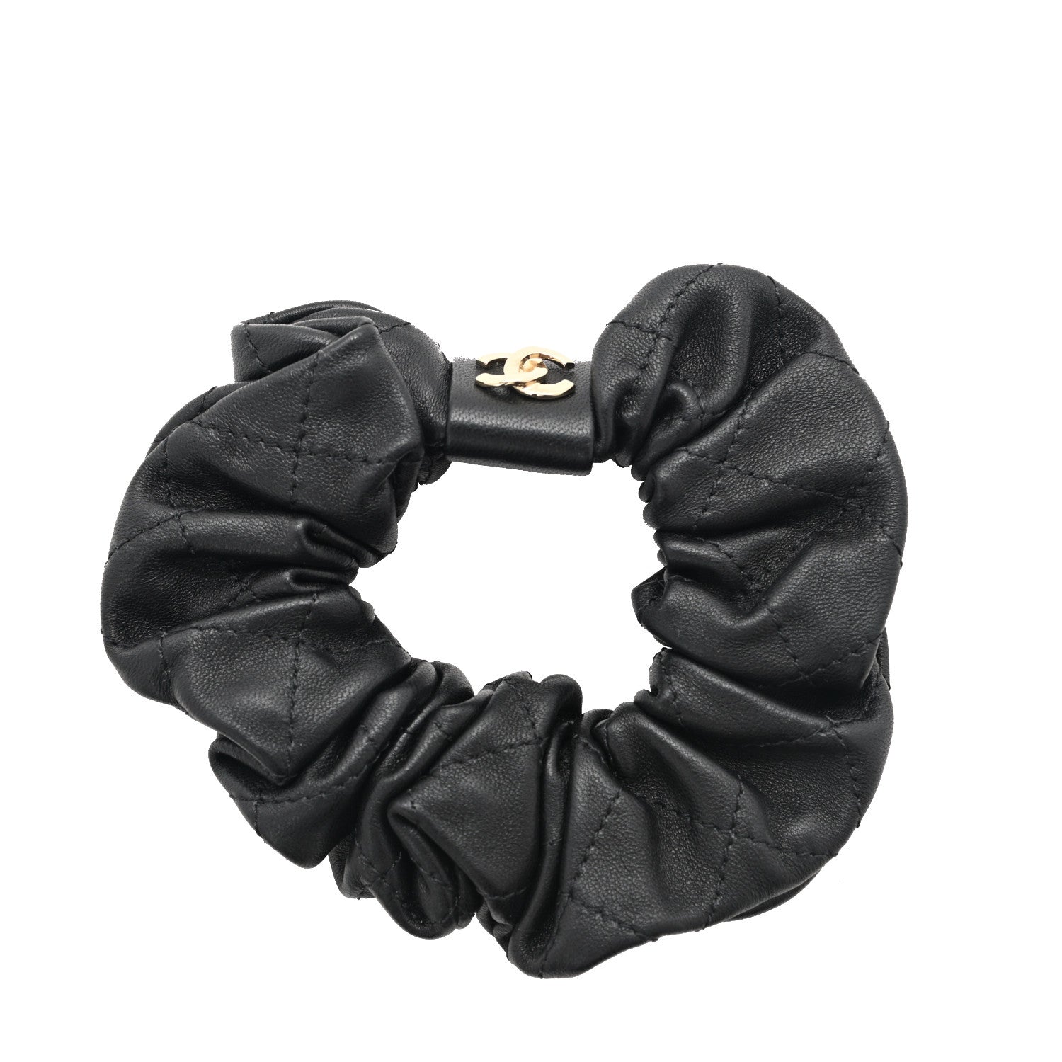 Chanel Lambskin Quilted CC Hair Scrunchie Black 1 of 5
