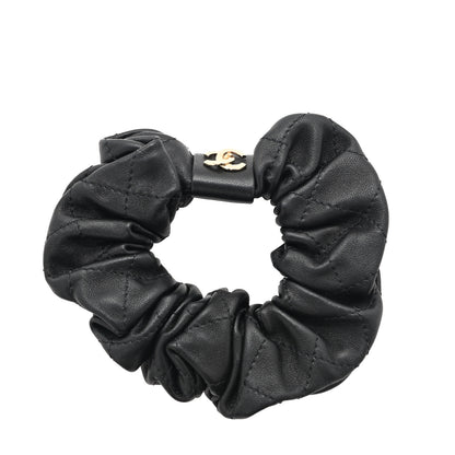 Chanel Lambskin Quilted CC Hair Scrunchie Black 1 of 5