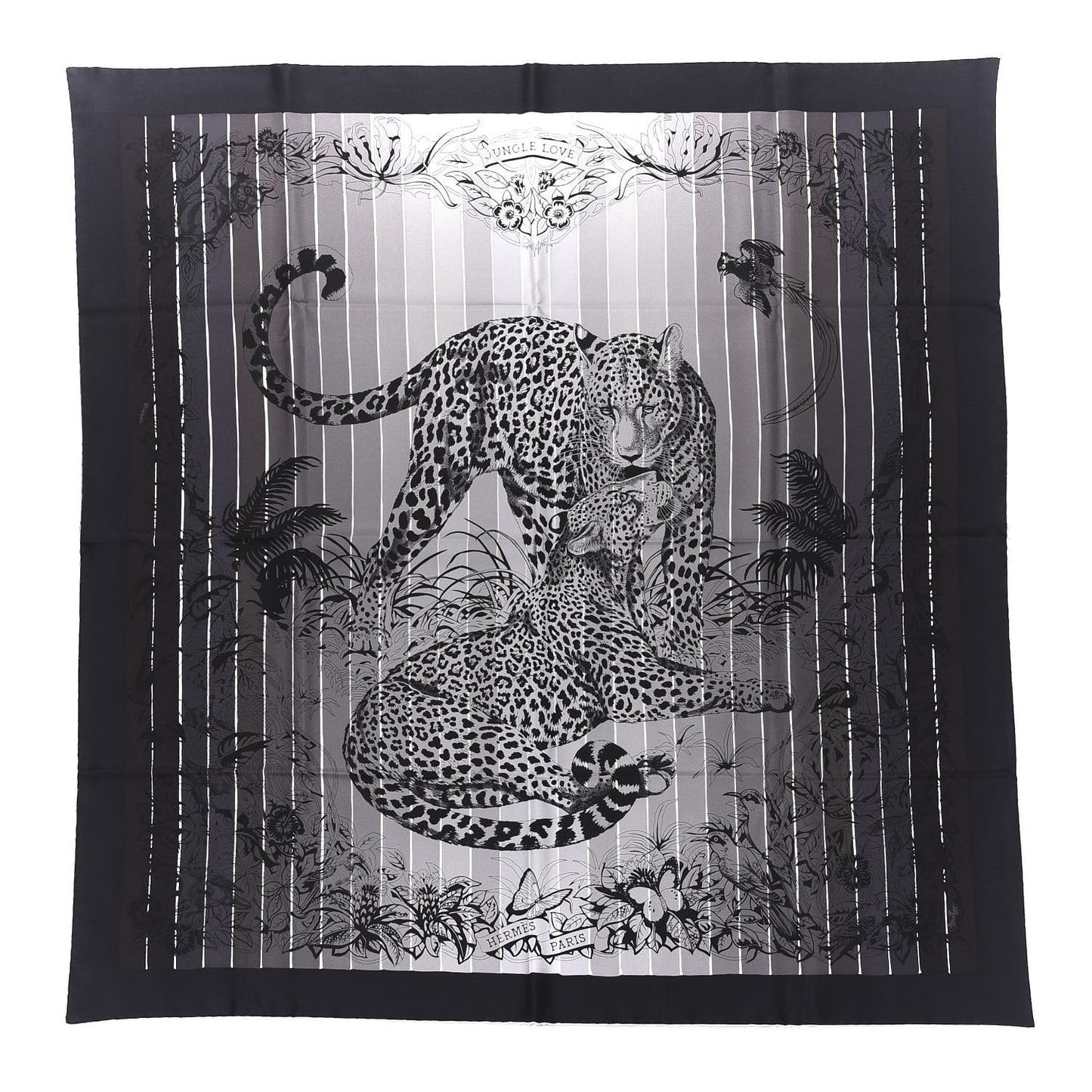 Silk Jungle Love Rainbow Scarf 90 Black Gris White