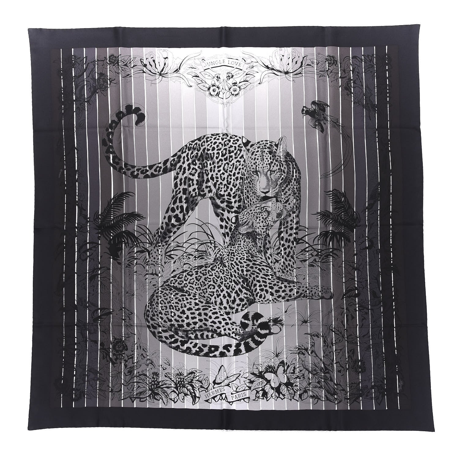 Hermes Silk Jungle Love Rainbow Scarf 90 Black Gris White 1 of 6