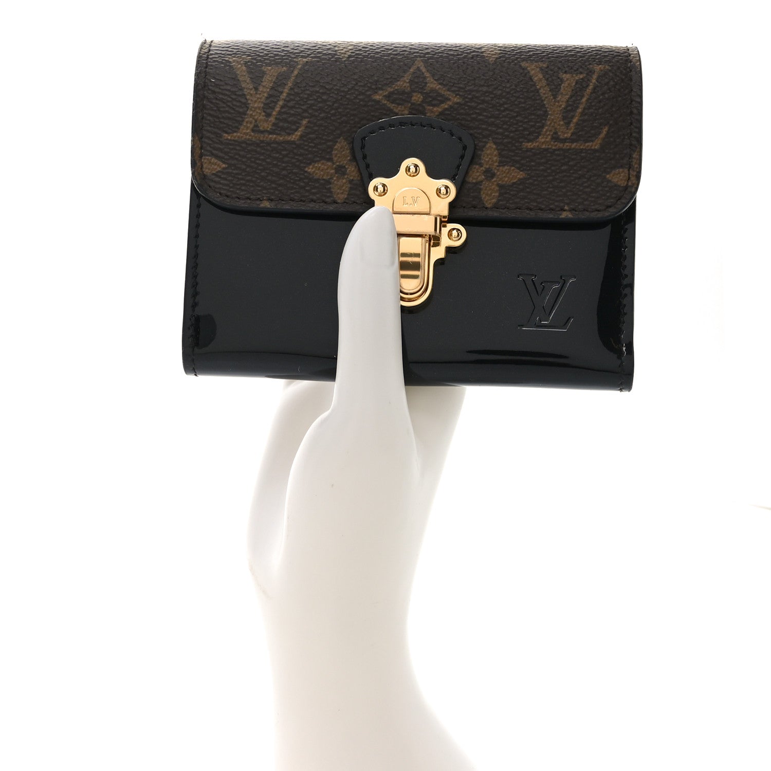 Louis Vuitton Patent Calfskin Monogram Cherrywood Compact Wallet Black 2 of 6