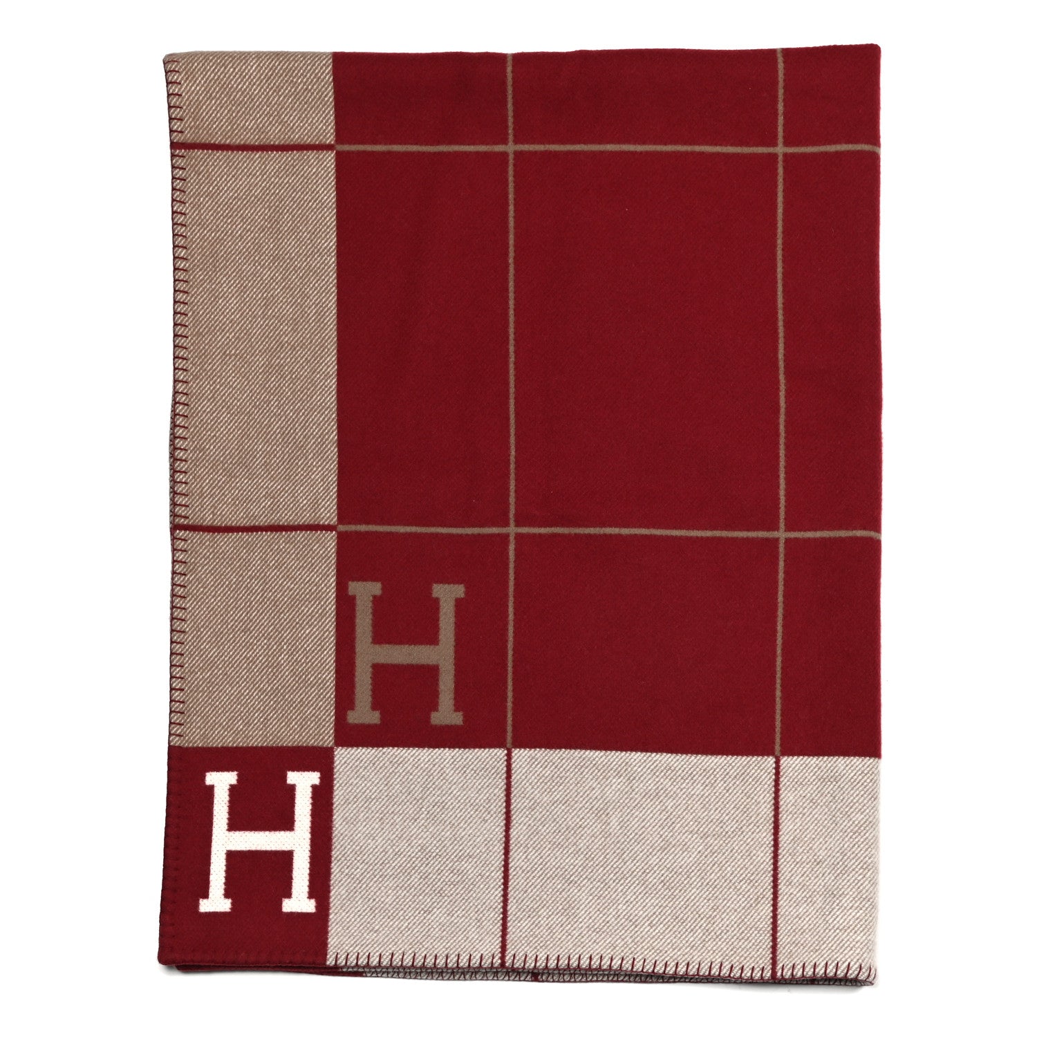 Hermes Wool Cashmere Avalon Blanket Ecru Rouge H 1 of 4