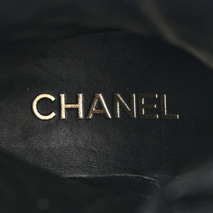 Chanel Shiny Calfskin Patent Quilted Chain Lace Up Combat Boots 39 Black 7 of 11