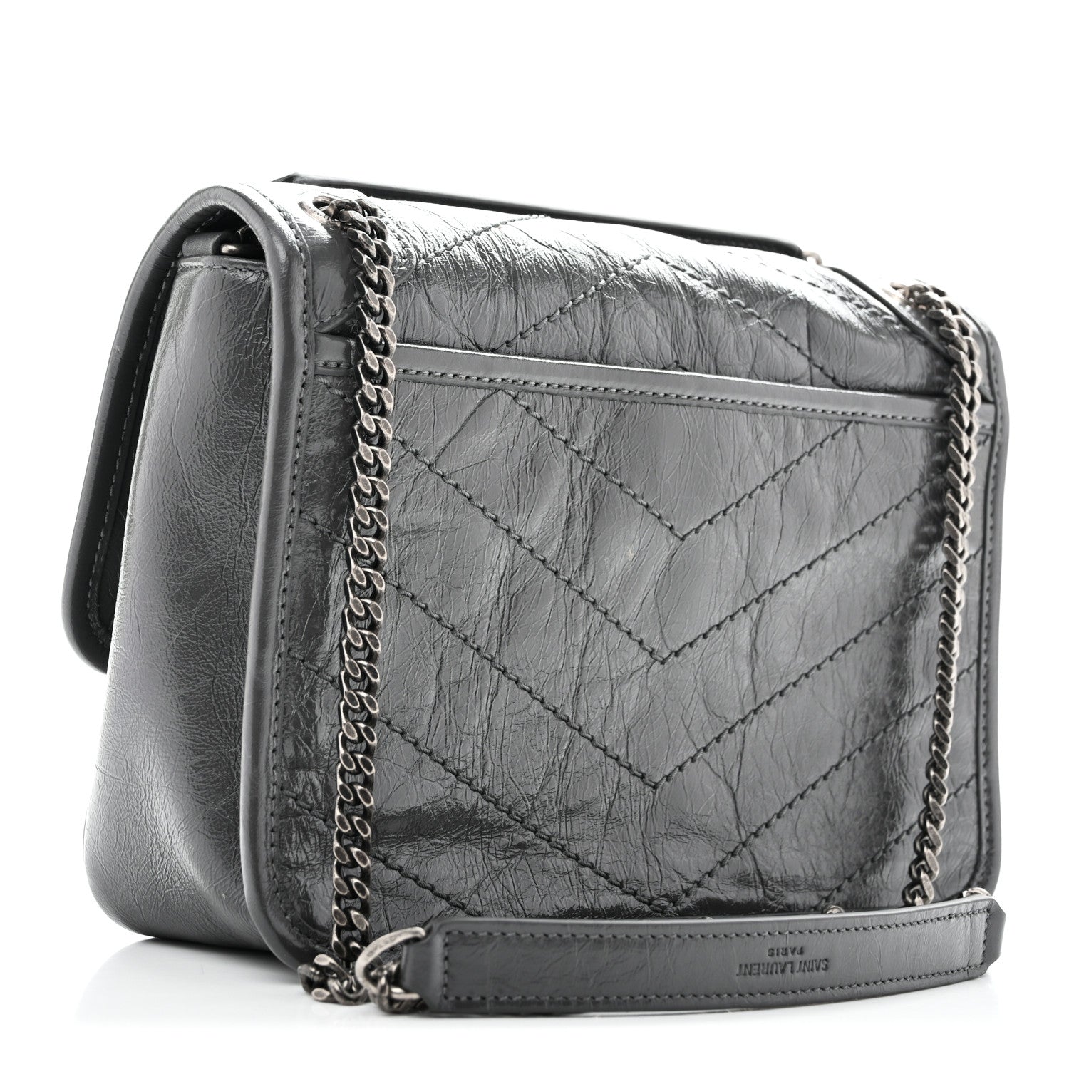 Saint Laurent Crinkled Calfskin Matelasse Monogram Baby Niki Chain Satchel Storm 3 of 13