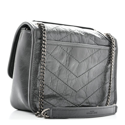 Saint Laurent Crinkled Calfskin Matelasse Monogram Baby Niki Chain Satchel Storm 3 of 13