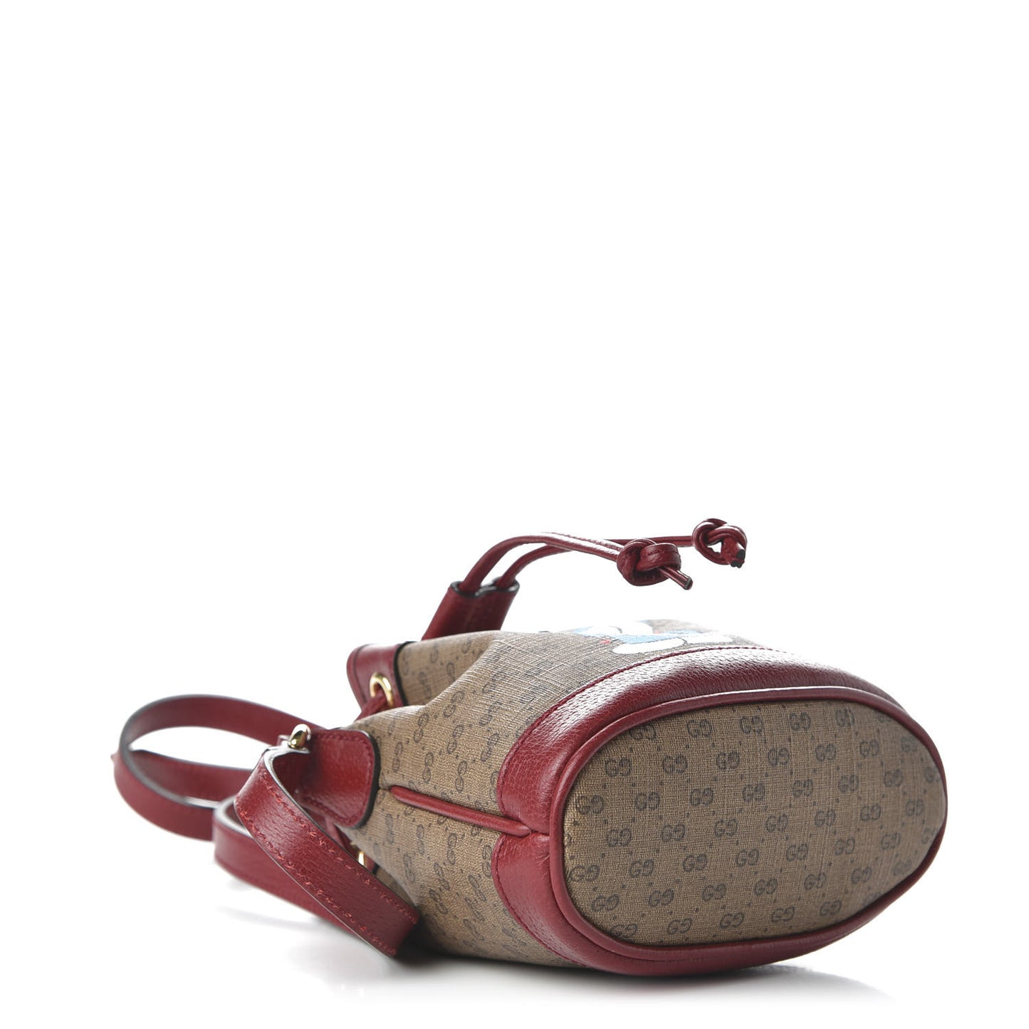 X DORAEMON Mini Vintage GG Supreme Monogram Textured Dollar Calfskin Mini Bucket Bag Beige Ebony Multicolor New Cherry Red