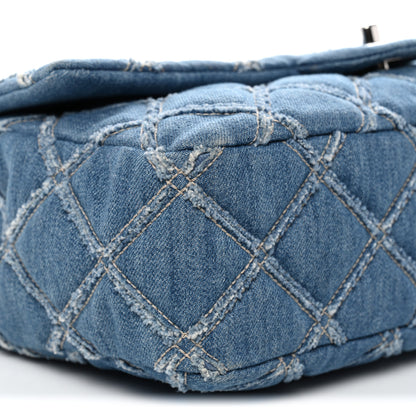 Chanel Frayed Denim Quilted Large Blue Chip Flap Blue 9 of 10