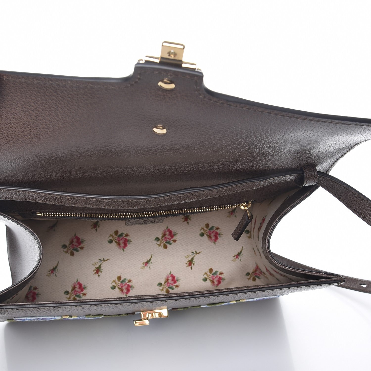 Gucci Calfskin Embroidered Medium Sylvie Top Handle Bag New Acero Multicolor 6 of 8