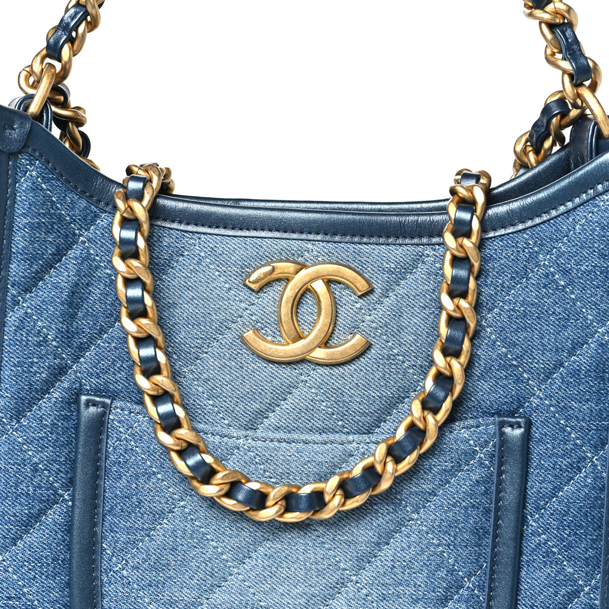 Washed Denim Quilted Small Hobo Blue