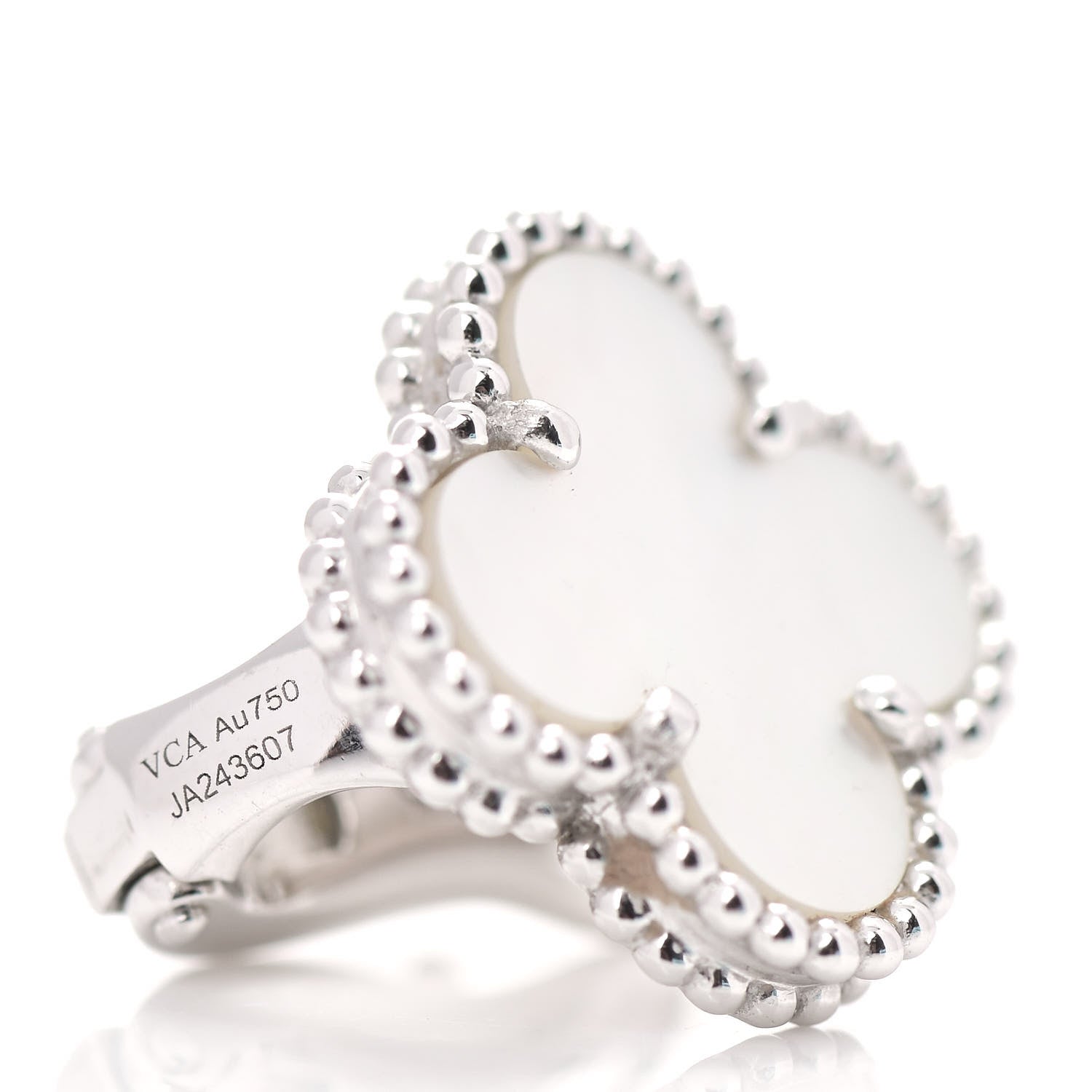 Van Cleef & Arpels 18K White Gold Mother of Pearl Vintage Alhambra Earrings 4 of 6