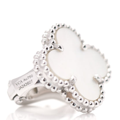 Van Cleef & Arpels 18K White Gold Mother of Pearl Vintage Alhambra Earrings 4 of 6