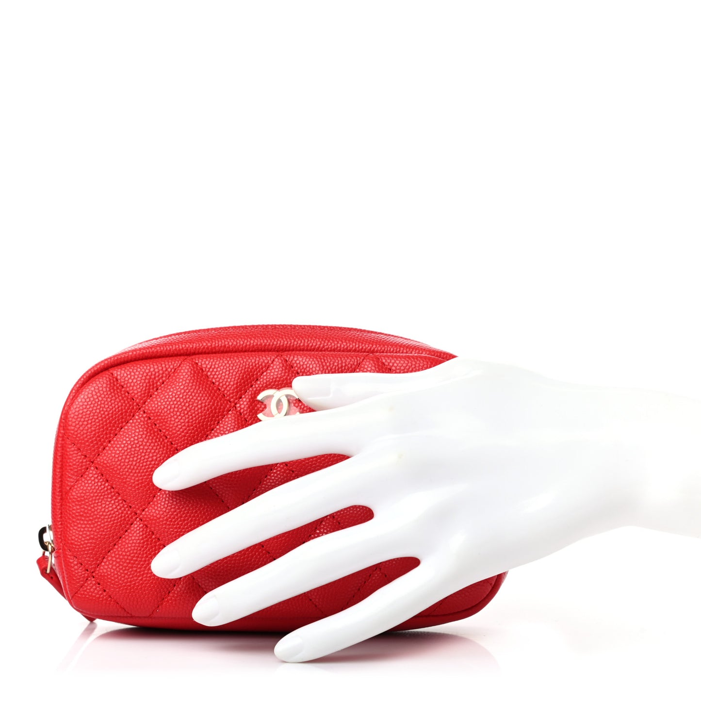 Caviar Quilted Small Curvy Pouch Cosmetic Case Red