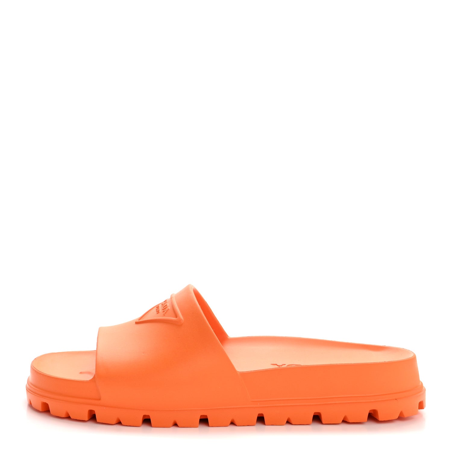Prada EVA Rubber Triangle Logo Embossed Womens Lug Sole 20mm Slide Sandals 41 Papaya 1 of 10