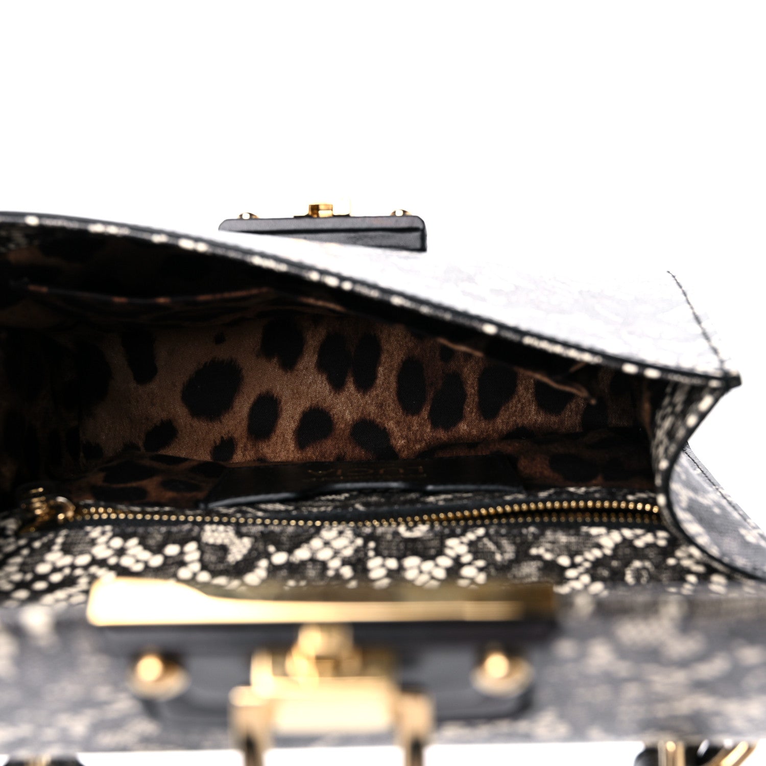 Dolce & Gabbana Lace Printed Calfskin Lucia Top Handle Bag Black 5 of 9