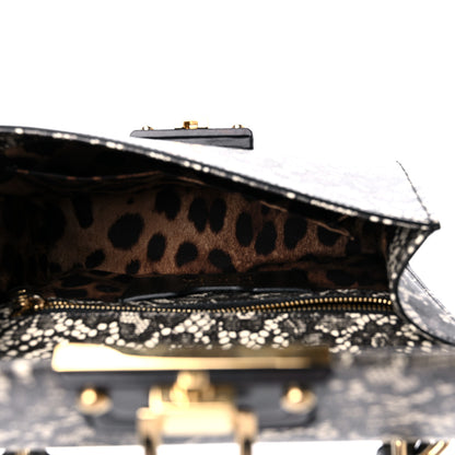 Dolce & Gabbana Lace Printed Calfskin Lucia Top Handle Bag Black 5 of 9