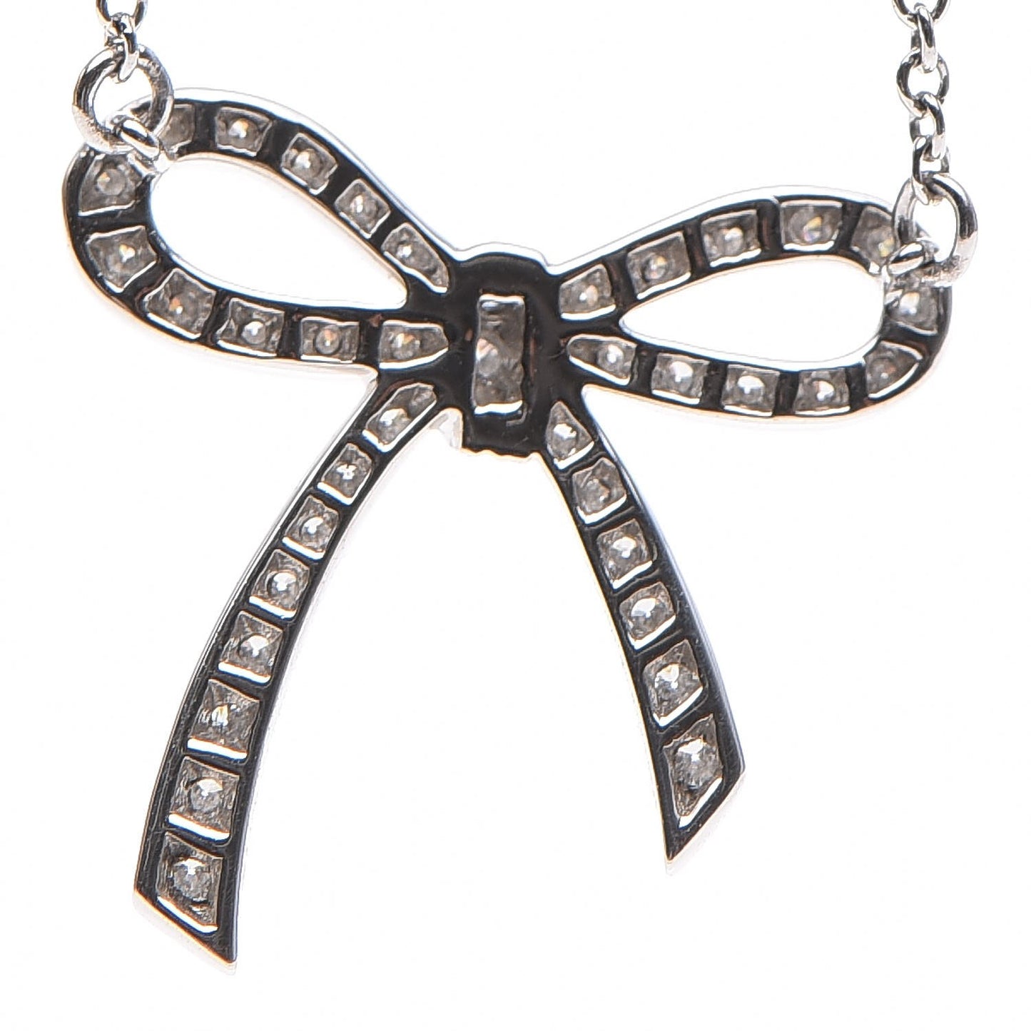 Platinum Diamond Mini Bow Pendant Necklace