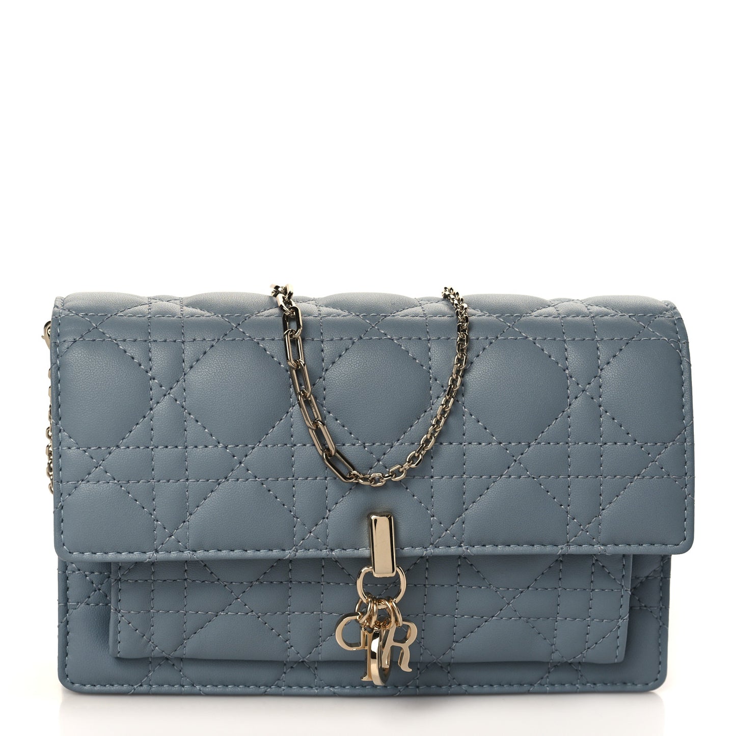 Lambskin Cannage Lady Dior Chain Pouch Cloud Blue