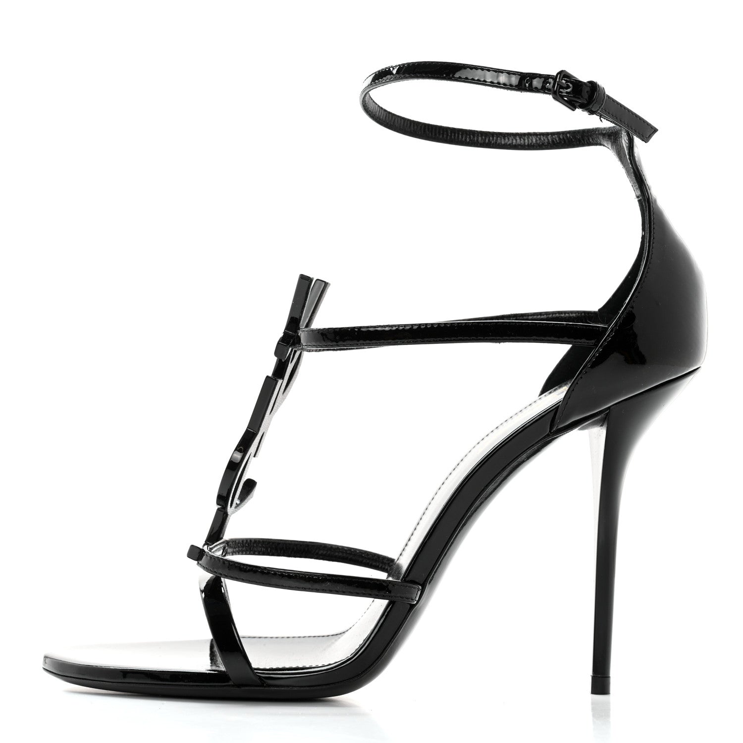 Saint Laurent Patent Cassandra 100 Ankle Strap Sandals 40 Black 1 of 11