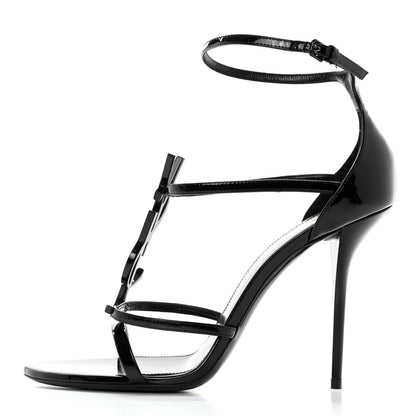 Saint Laurent Patent Cassandra 100 Ankle Strap Sandals 40 Black 1 of 11