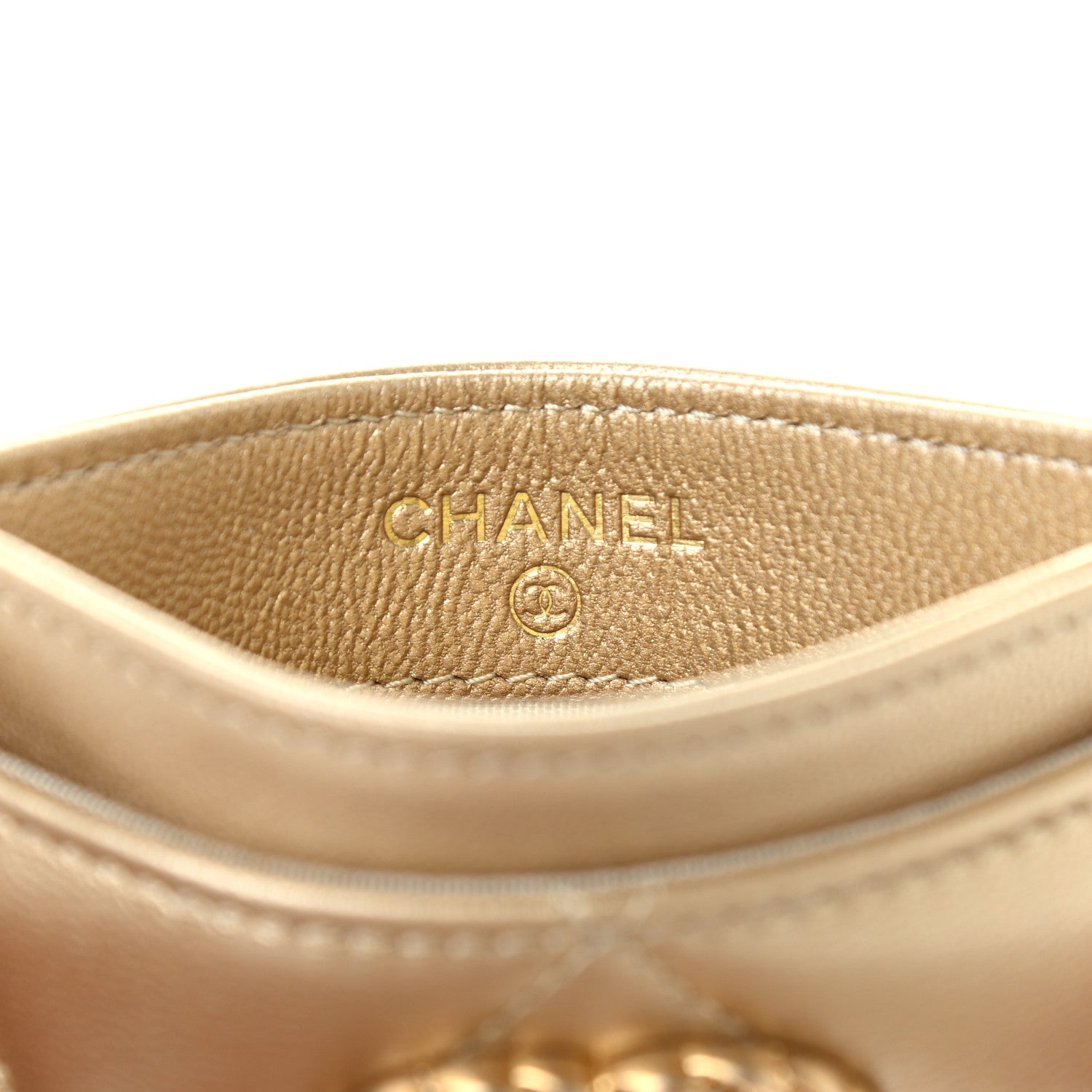 Chanel Metallic Lambskin Quilted Chanel 19 Card Holder Gold 6 of 7