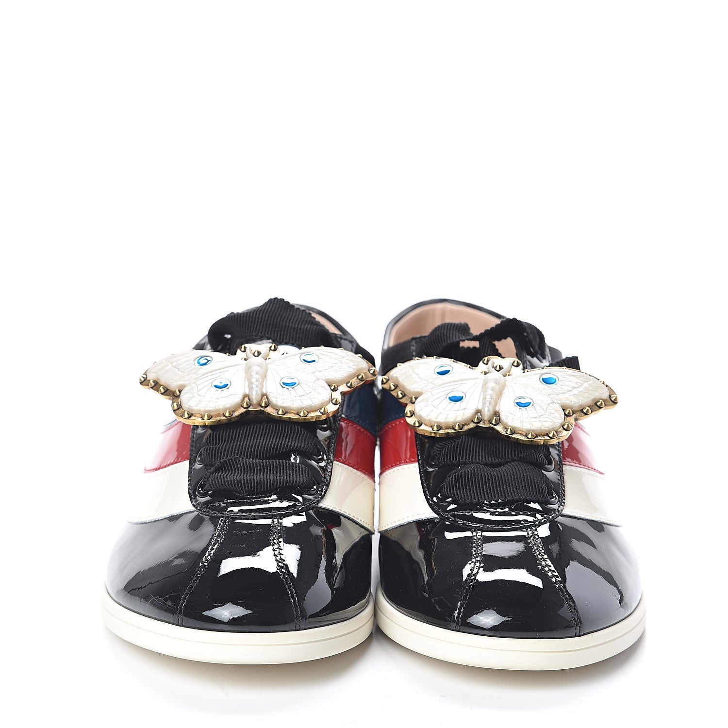 Gucci Patent Calfskin Crystal Womens Web Falacer Sneakers 38 Black 2 of 8